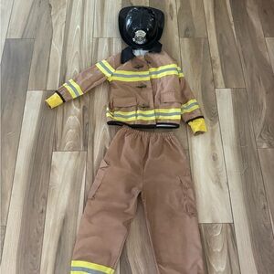 Brown Firefighter Jacket, pants with Helmet